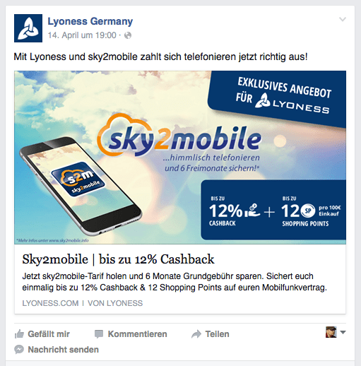 Facebook Meldung von Lyoness