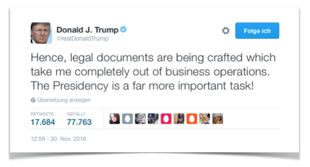 Twittermeldung Donald Trump